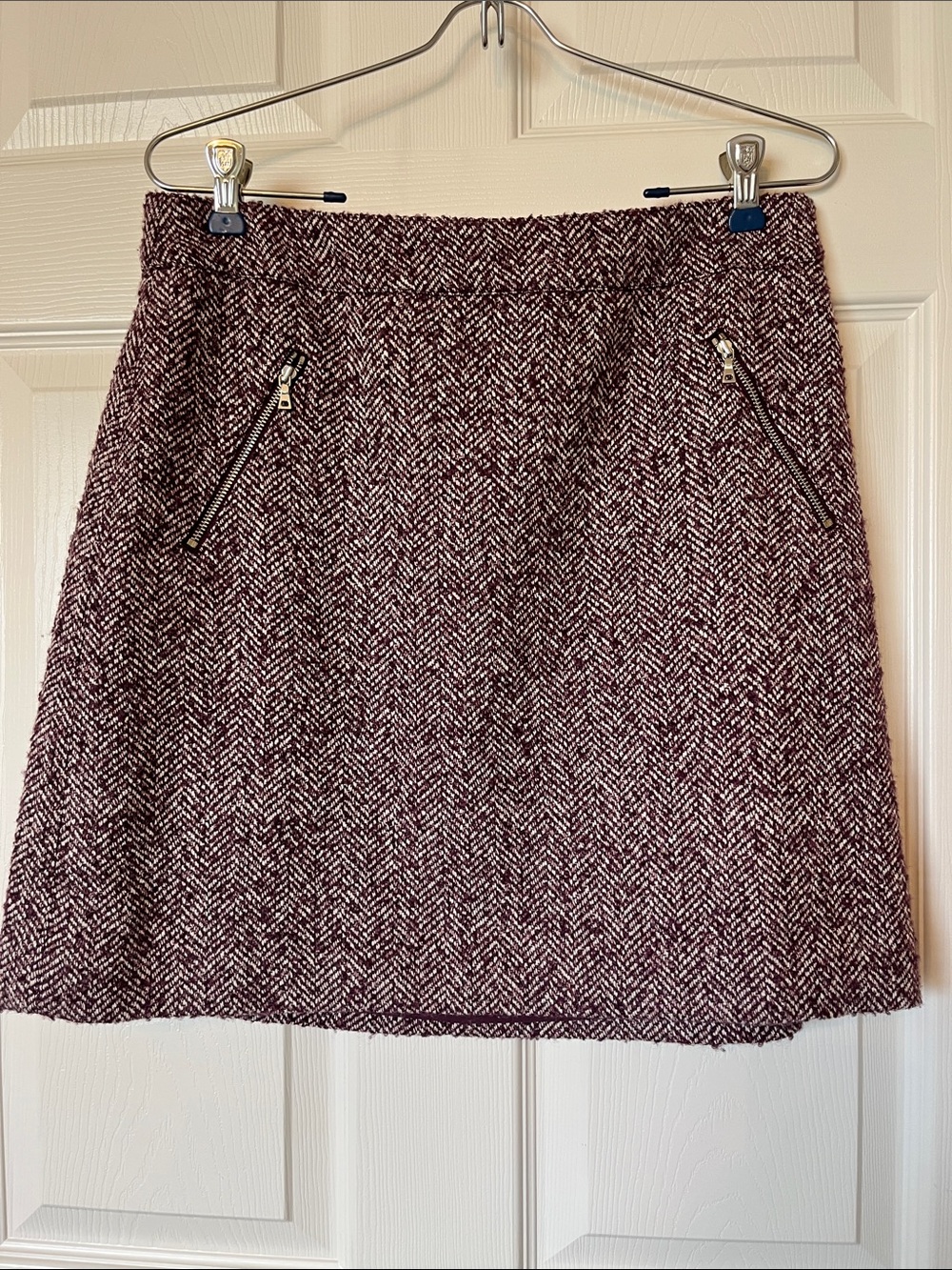 Women's Tweed A-Line Skirt in Plum and Cream